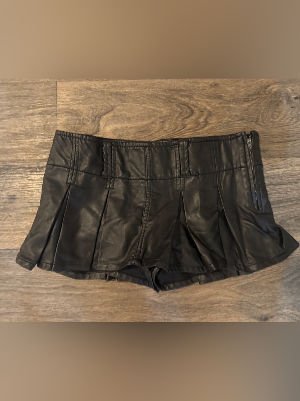 Free People Black Faux Leather Pleated Skort goth, grunge, punk